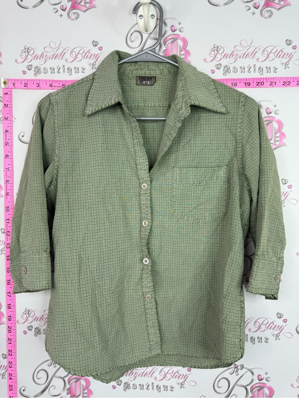 Urban life vintage top Light Green Casual Button-Down Shirt with Chest Pocket
